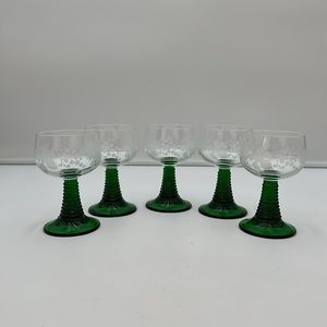 Vintage Roemer Green Stem Grapevine Pattern Wine Glass Stemware set of 5